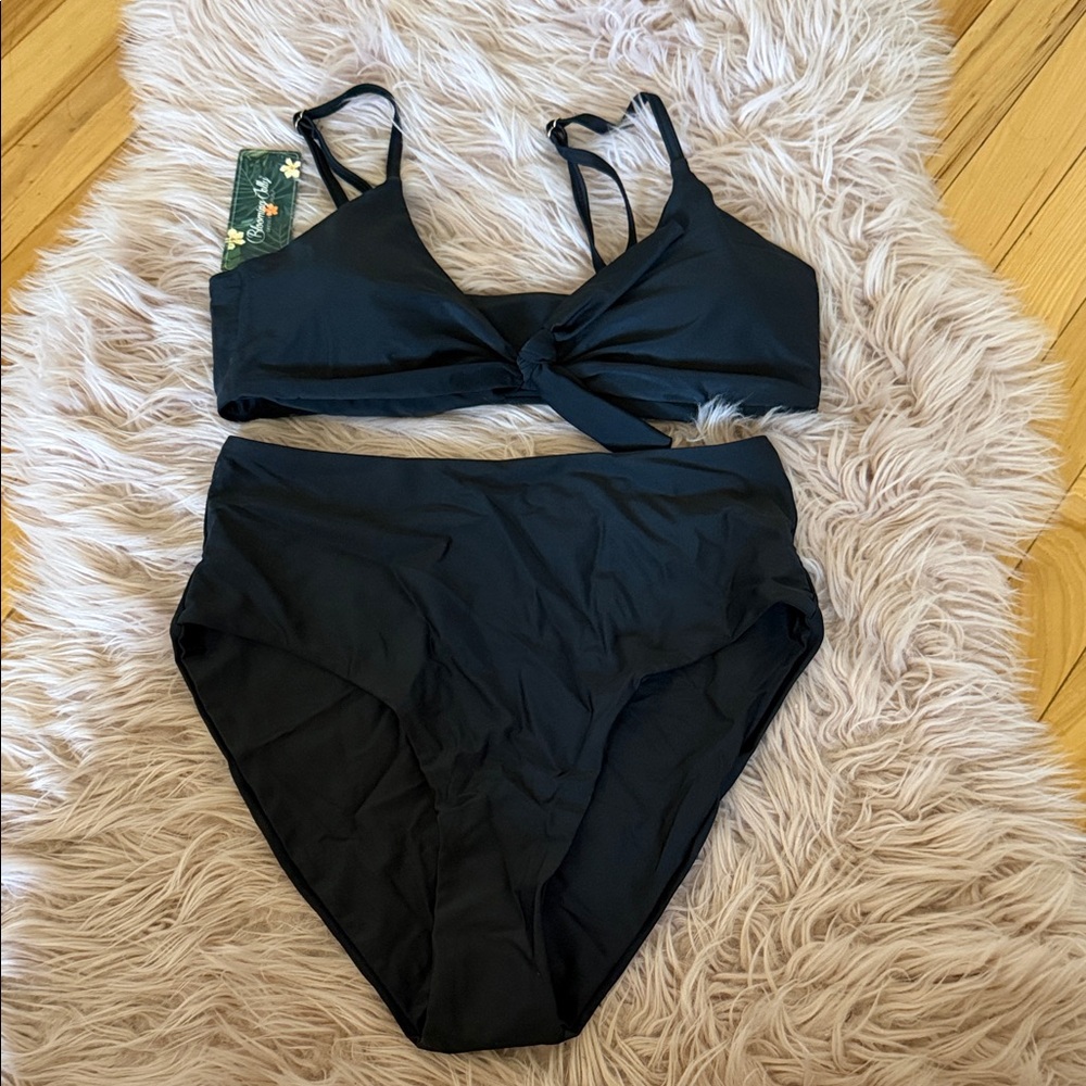 Black Twist Front High Wasited Bikini Set